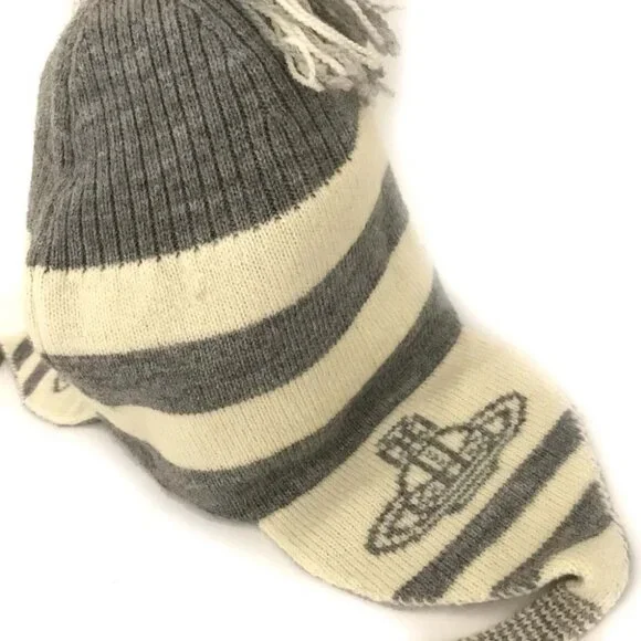 EGA Vivienne Westwood Orb Stripe Wool 100% Knit Hat Bicolor/7BH0451 - Picture 2 of 9